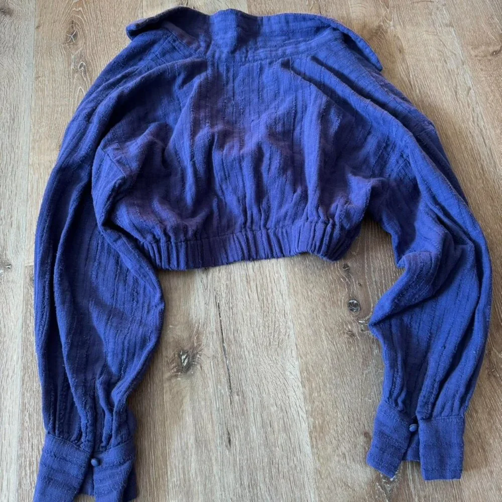 Free People Purp/Blue Endless Summer Stay Cool Crop Wrap‎ Long Sleeve Top size S